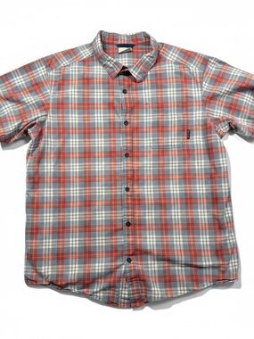 Columbia Men's Short-Sleeve Plaid Button-Down Shirt - Coral & Gray